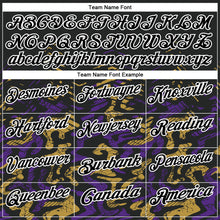 Load image into Gallery viewer, Custom Black Purple-Old Gold 3D Bowling Abstract Grunge Art Performance Polo Shirt