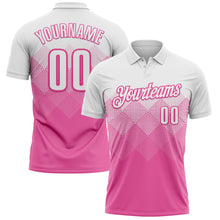 Load image into Gallery viewer, Custom White Pink 3D Pattern Design Gradient Square Shape Performance Polo Shirt