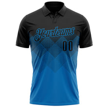 Load image into Gallery viewer, Custom Black Blue 3D Pattern Design Gradient Square Shape Performance Polo Shirt