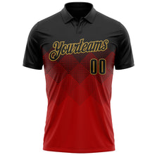 Load image into Gallery viewer, Custom Black Red-Old Gold 3D Pattern Design Gradient Square Shape Performance Polo Shirt