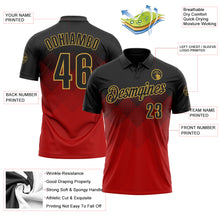 Load image into Gallery viewer, Custom Black Red-Old Gold 3D Pattern Design Gradient Square Shape Performance Polo Shirt