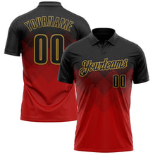Load image into Gallery viewer, Custom Black Red-Old Gold 3D Pattern Design Gradient Square Shape Performance Polo Shirt