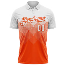 Load image into Gallery viewer, Custom White Orange 3D Pattern Design Gradient Square Shape Performance Polo Shirt