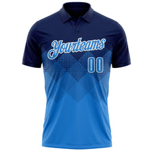Load image into Gallery viewer, Custom Navy Powder Blue-White 3D Pattern Design Gradient Square Shape Performance Polo Shirt