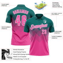 Load image into Gallery viewer, Custom Teal Pink-White 3D Pattern Design Gradient Square Shape Performance Polo Shirt