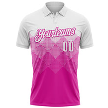 Load image into Gallery viewer, Custom White Deep Pink 3D Pattern Design Gradient Square Shape Performance Polo Shirt