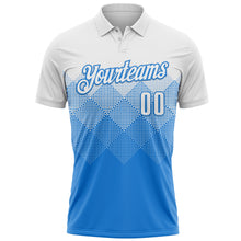 Load image into Gallery viewer, Custom White Powder Blue 3D Pattern Design Gradient Square Shape Performance Polo Shirt