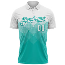 Load image into Gallery viewer, Custom White Aqua 3D Pattern Design Gradient Square Shape Performance Polo Shirt