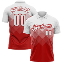 Load image into Gallery viewer, Custom White Red 3D Pattern Design Gradient Square Shape Performance Polo Shirt