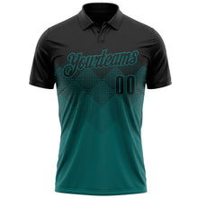Load image into Gallery viewer, Custom Black Teal 3D Pattern Design Gradient Square Shape Performance Polo Shirt