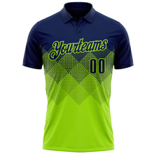 Load image into Gallery viewer, Custom Navy Neon Green 3D Pattern Design Gradient Square Shape Performance Polo Shirt