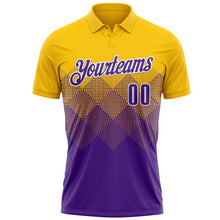 Load image into Gallery viewer, Custom Yellow Purple-White 3D Pattern Design Gradient Square Shape Performance Polo Shirt