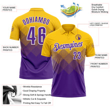 Load image into Gallery viewer, Custom Yellow Purple-White 3D Pattern Design Gradient Square Shape Performance Polo Shirt