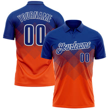Load image into Gallery viewer, Custom Royal Orange-White 3D Pattern Design Gradient Square Shape Performance Polo Shirt