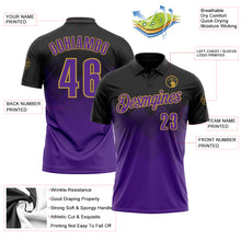 Load image into Gallery viewer, Custom Black Purple-Old Gold 3D Pattern Design Gradient Square Shape Performance Polo Shirt