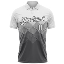Load image into Gallery viewer, Custom White Steel Gray 3D Pattern Design Gradient Square Shape Performance Polo Shirt
