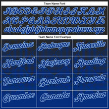 Load image into Gallery viewer, Custom Black Royal-Light Blue 3D Pattern Design Gradient Square Shape Performance Polo Shirt