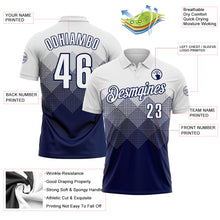 Load image into Gallery viewer, Custom White Navy 3D Pattern Design Gradient Square Shape Performance Polo Shirt