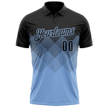 Load image into Gallery viewer, Custom Black Light Blue 3D Pattern Design Gradient Square Shape Performance Polo Shirt