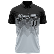 Load image into Gallery viewer, Custom Black Silver 3D Pattern Design Gradient Square Shape Performance Polo Shirt