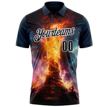 Load image into Gallery viewer, Custom Navy Black-White 3D Bowling Burning Flame Performance Polo Shirt