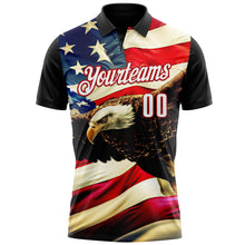 Load image into Gallery viewer, Custom Black White Red 3D Bowling American Flag Eagle Performance Polo Shirt