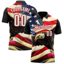 Load image into Gallery viewer, Custom Black White Red 3D Bowling American Flag Eagle Performance Polo Shirt