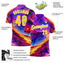 Load image into Gallery viewer, Custom Purple Yellow-White 3D Bowling Colorful Space Performance Polo Shirt