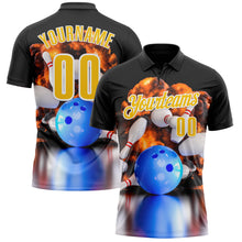 Load image into Gallery viewer, Custom Black Yellow-White 3D Bowling Burning Flame Performance Polo Shirt