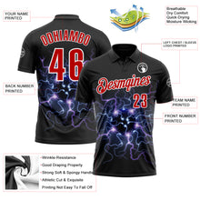 Load image into Gallery viewer, Custom Black Red-White 3D Bowling Lightning Performance Polo Shirt