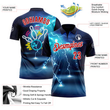 Load image into Gallery viewer, Custom Navy Red-White 3D Bowling Lightning Performance Polo Shirt