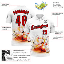 Load image into Gallery viewer, Custom White Red-Black 3D Bowling Performance Polo Shirt