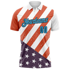 Load image into Gallery viewer, Custom White Sky Blue-Black 3D Cornhole American Flag Performance Polo Shirt