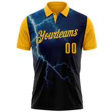 Load image into Gallery viewer, Custom Navy Gold 3D Cornhole Performance Polo Shirt