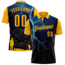Load image into Gallery viewer, Custom Navy Gold 3D Cornhole Performance Polo Shirt