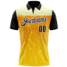 Load image into Gallery viewer, Custom Yellow Black-White 3D Cornhole Beer Performance Polo Shirt