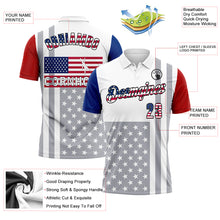 Load image into Gallery viewer, Custom White USA Flag Red Royal Gray-Black 3D Cornhole American Flag Performance Polo Shirt