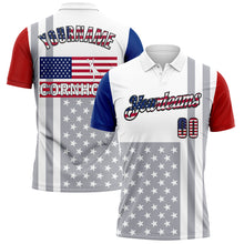 Load image into Gallery viewer, Custom White USA Flag Red Royal Gray-Black 3D Cornhole American Flag Performance Polo Shirt