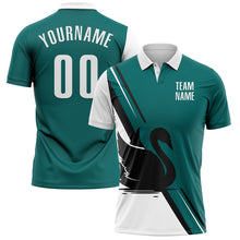 Load image into Gallery viewer, Custom Teal White-Black 3D Pattern Design Animal Swan Performance Polo Shirt