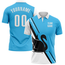 Load image into Gallery viewer, Custom Sky Blue White-Black 3D Pattern Design Animal Swan Performance Polo Shirt