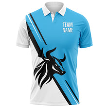 Load image into Gallery viewer, Custom Sky Blue White-Black 3D Pattern Design Animal Bull Performance Polo Shirt