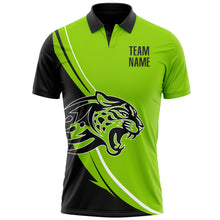 Load image into Gallery viewer, Custom Neon Green Black-White 3D Pattern Design Animal Leopard Performance Polo Shirt