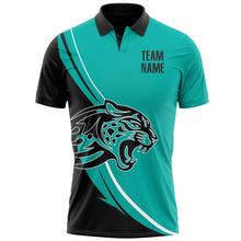 Load image into Gallery viewer, Custom Aqua Black-White 3D Pattern Design Animal Leopard Performance Polo Shirt
