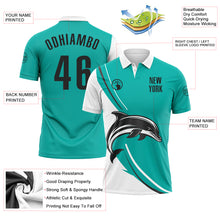 Load image into Gallery viewer, Custom Aqua Black-White 3D Pattern Design Animal Dolphin Performance Polo Shirt
