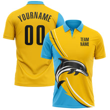 Load image into Gallery viewer, Custom Yellow Black-Sky Blue 3D Pattern Design Animal Dolphin Performance Polo Shirt