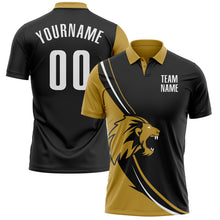 Load image into Gallery viewer, Custom Black White-Old Gold 3D Pattern Design Animal Lion Performance Polo Shirt