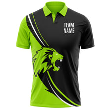 Load image into Gallery viewer, Custom Black White-Neon Green 3D Pattern Design Animal Lion Performance Polo Shirt