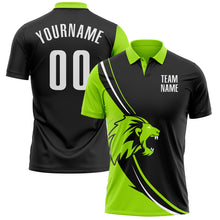 Load image into Gallery viewer, Custom Black White-Neon Green 3D Pattern Design Animal Lion Performance Polo Shirt
