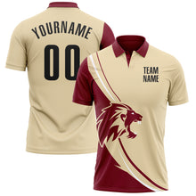 Load image into Gallery viewer, Custom Cream Black-Crimson 3D Pattern Design Animal Lion Performance Polo Shirt