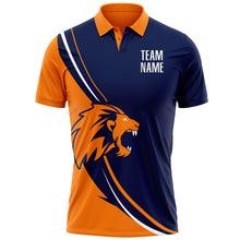 Load image into Gallery viewer, Custom Navy White-Bay Orange 3D Pattern Design Animal Lion Performance Polo Shirt